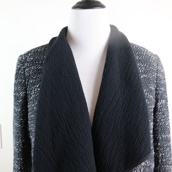 Ann Taylor Size L Boucle Tweed Draped Jacket Black White Marled - Picture 2 of 11